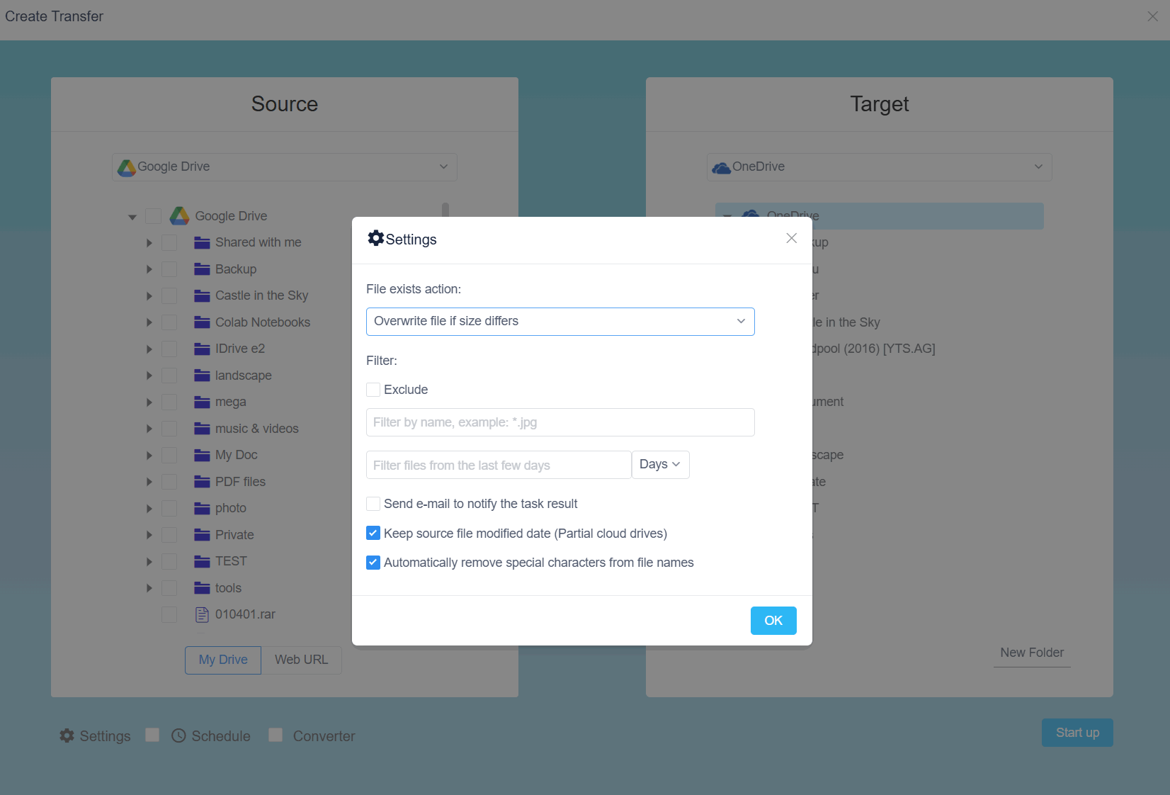 Configure Transfer Option