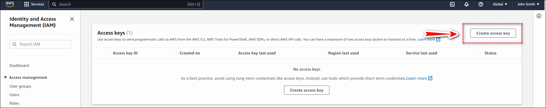 Create access key 