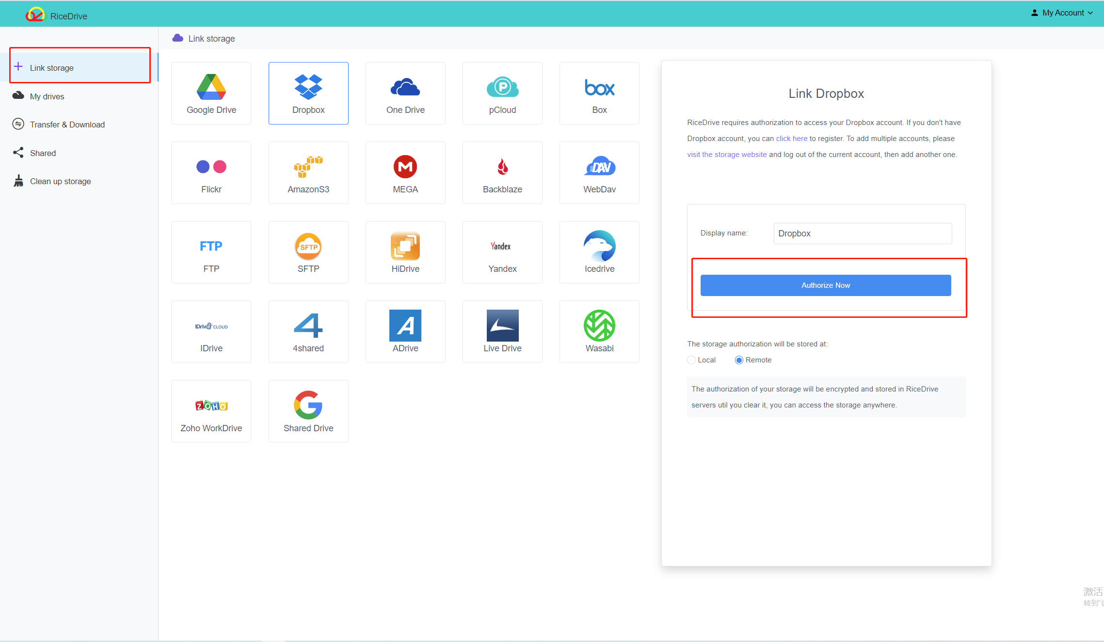 Dropbox mit RiceDrive verbinden