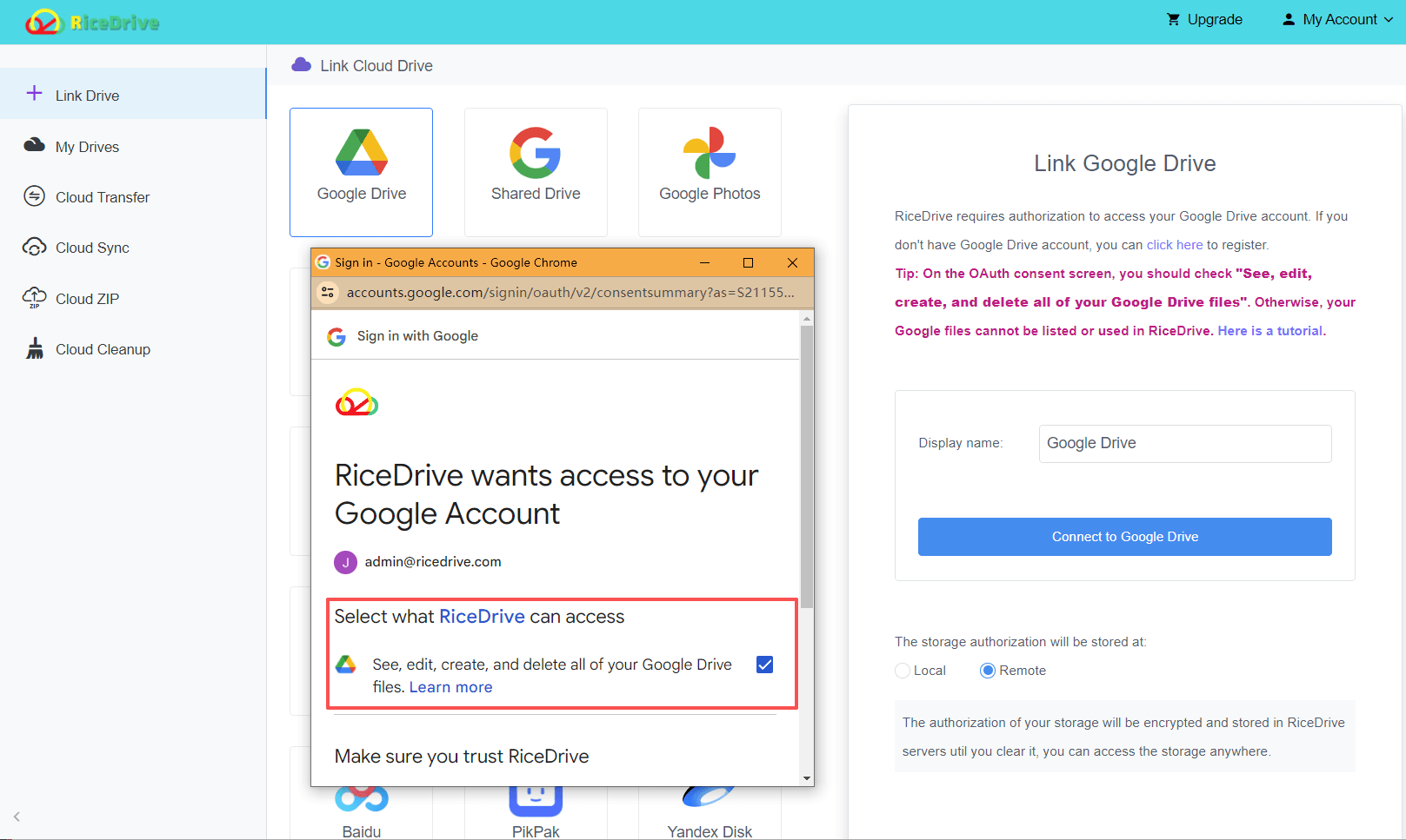 Connect to Google Drive