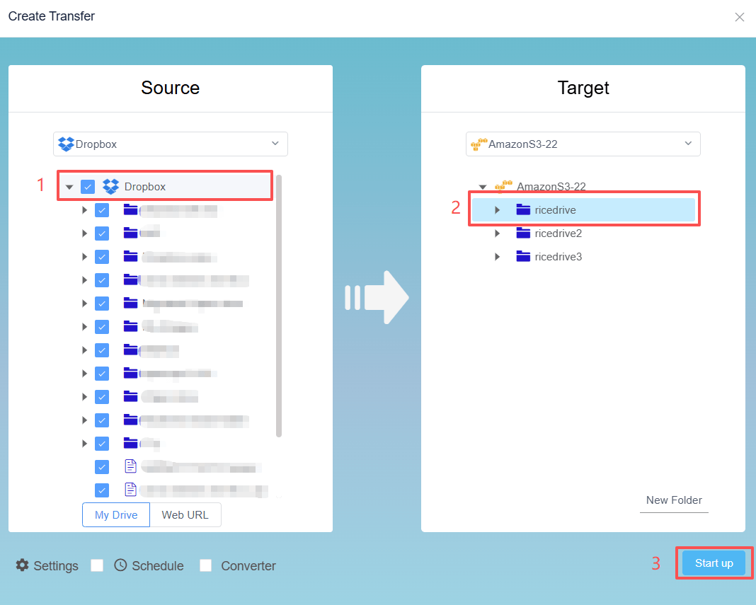 Creating a Dropbox to S3 transfer task