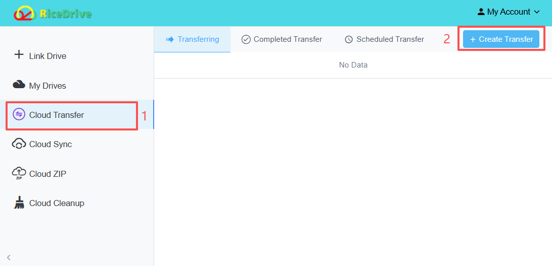 Creating a transfer task in RiceDrive