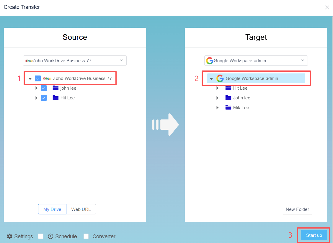 Creating a team folder transfer task