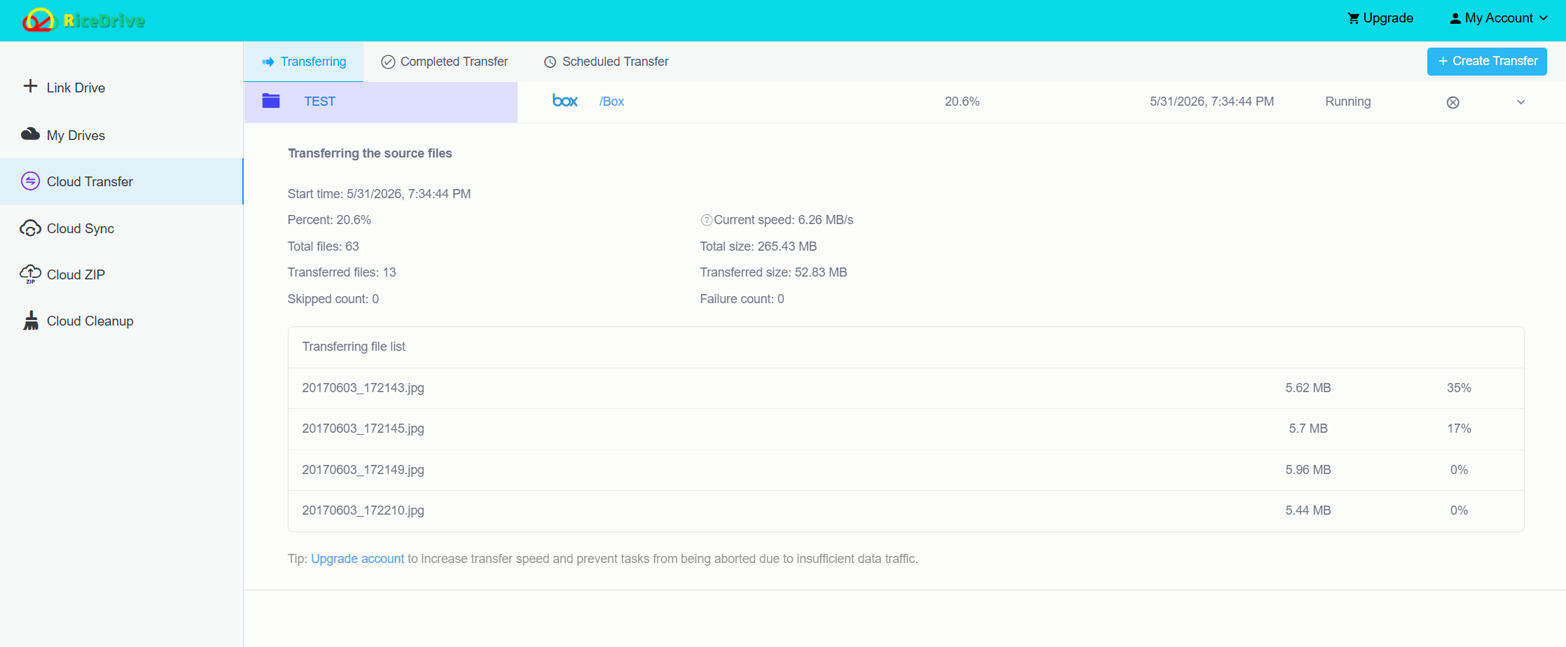 dropbox to box task running
