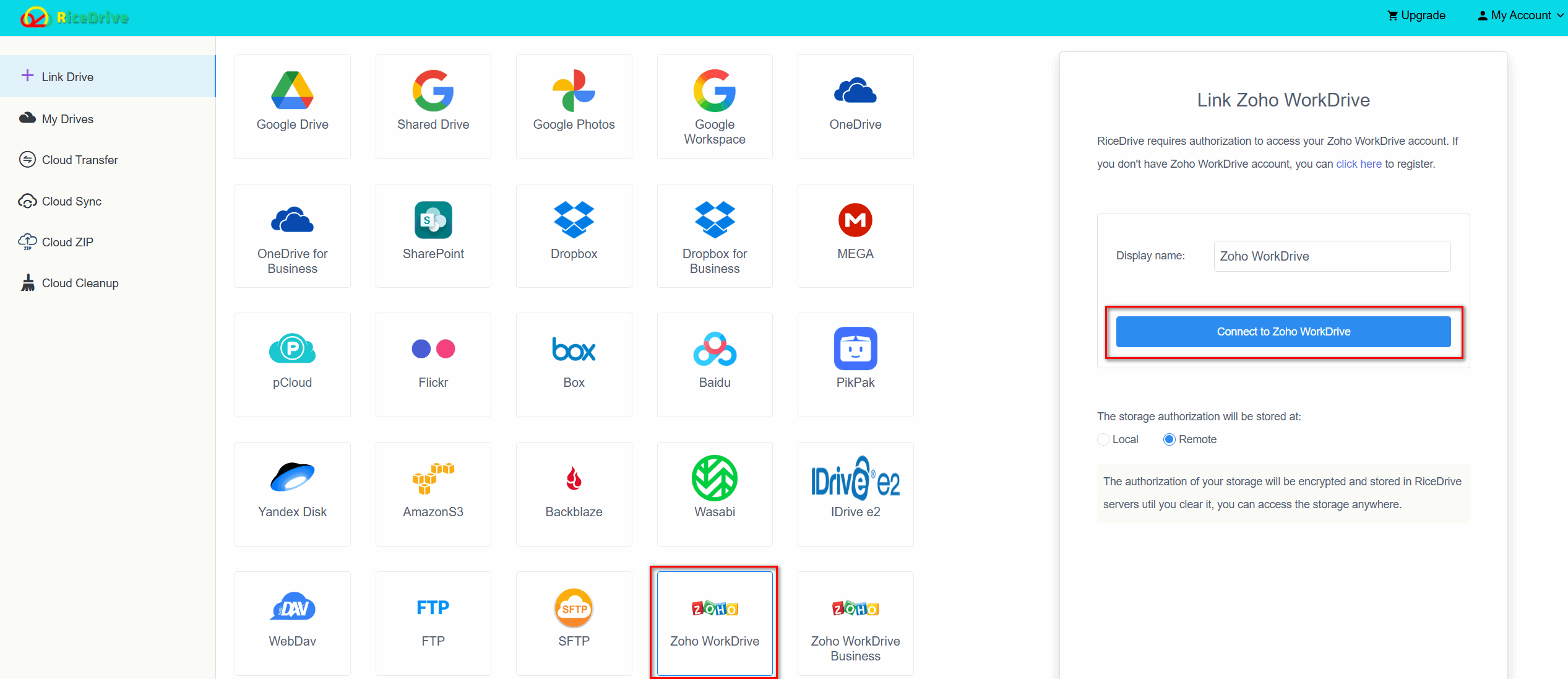 Connect Zoho WorkDrive to RiceDrive