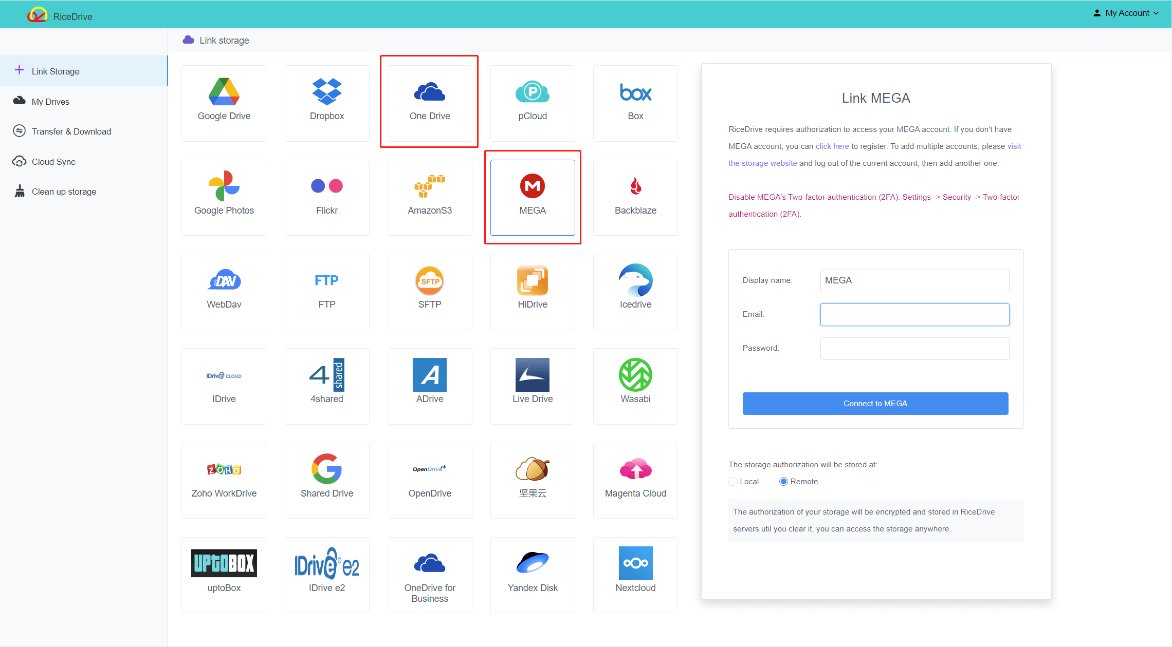 OneDrive в MEGA