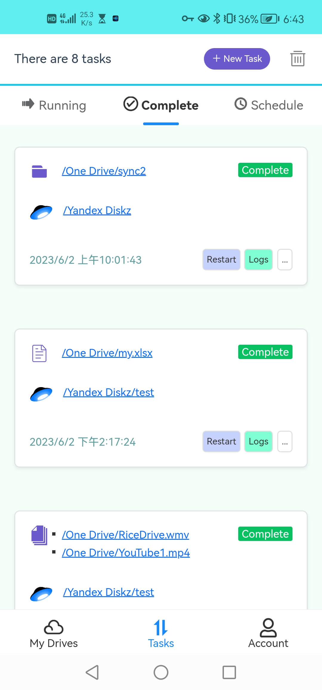 Tasks listed by RiceDrive on iPhone