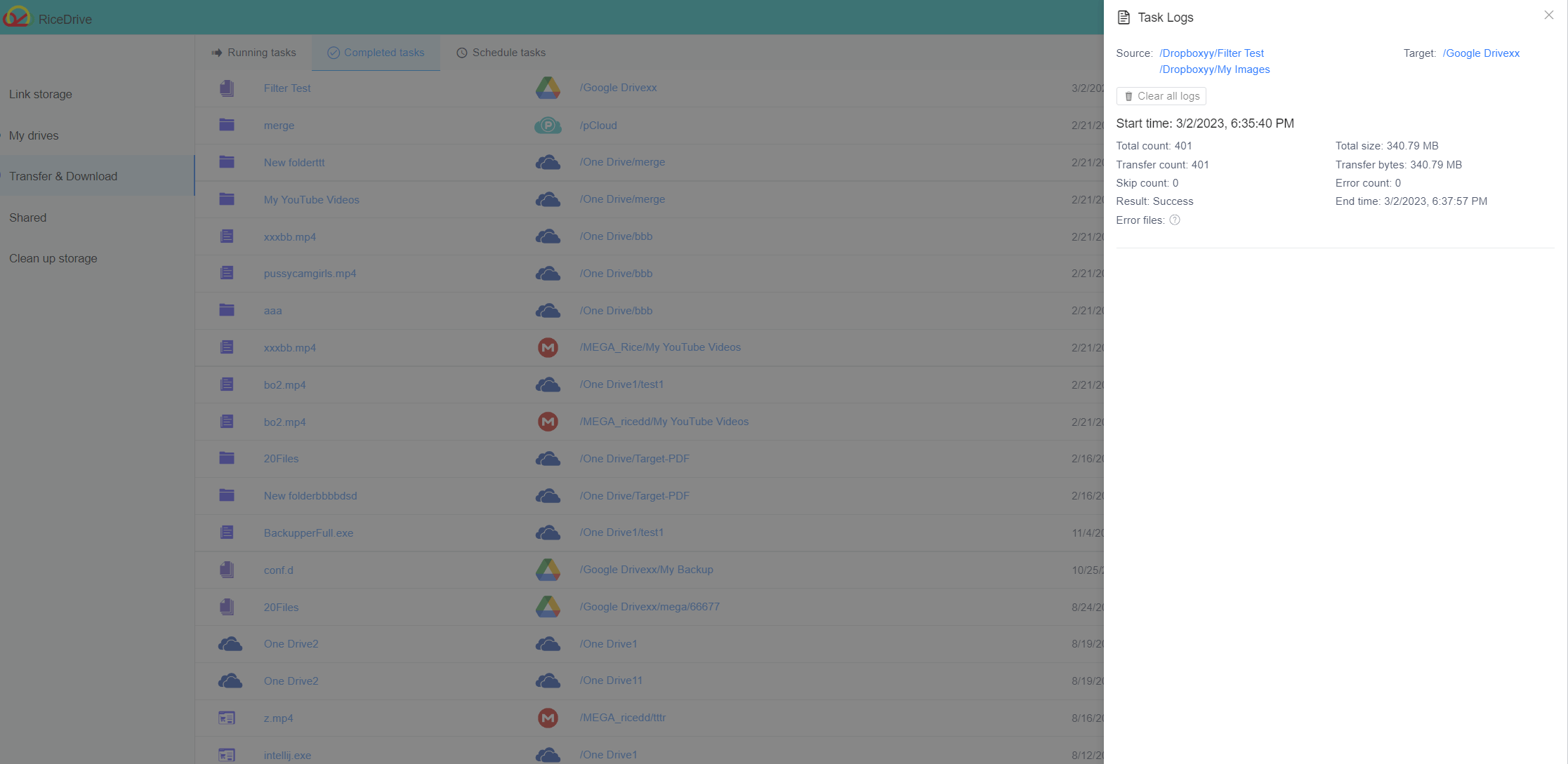 Dropbox to Google Drive Log