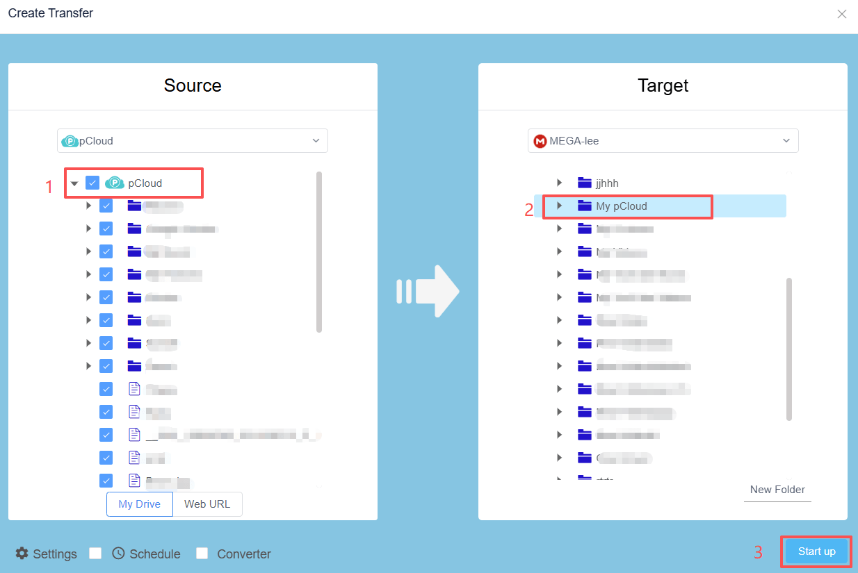 transfer files from pCloud to MEGA