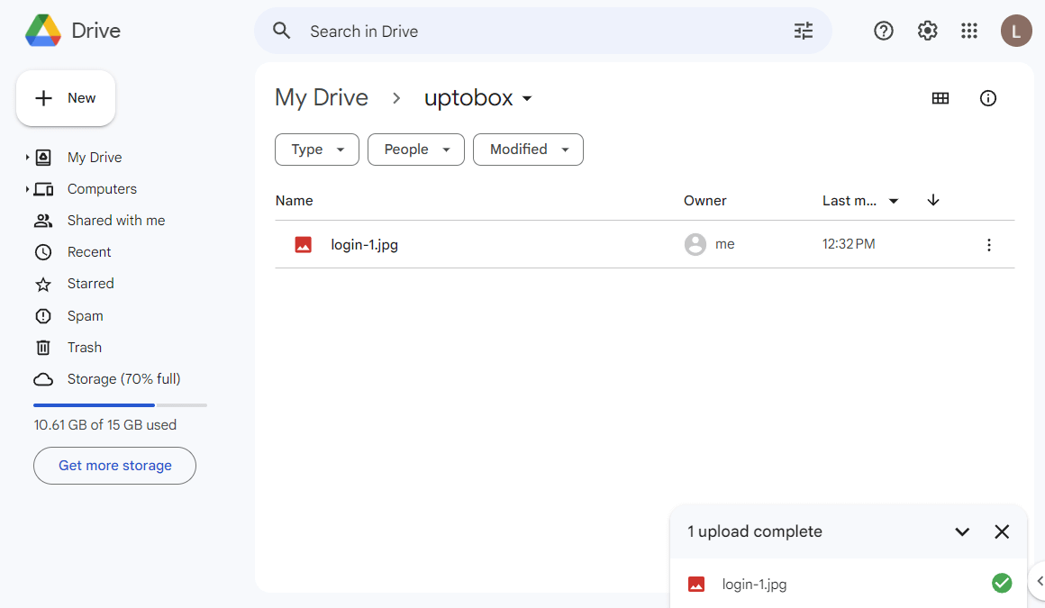 uptoboxファイルをGoogleドライブにアップロードした結果の表示
