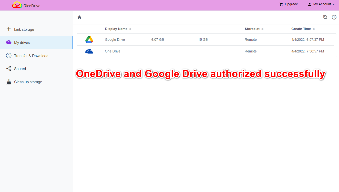 OneDrive and Google Drive authorized successfully