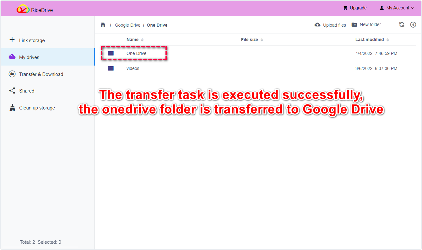 Transfer data from OneDrive to Google Drive successfully