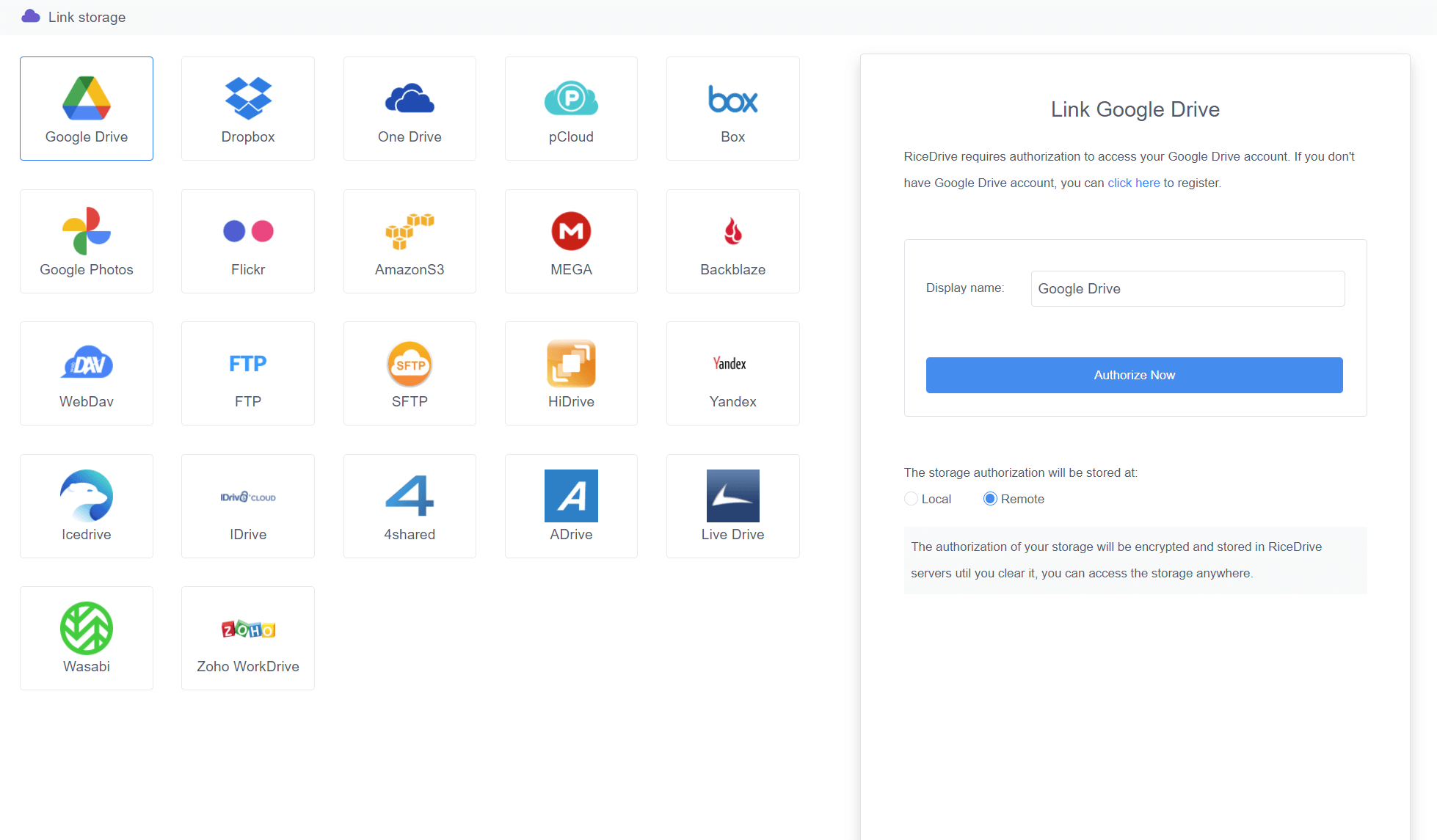 List of cloud drives supported by ricedrive